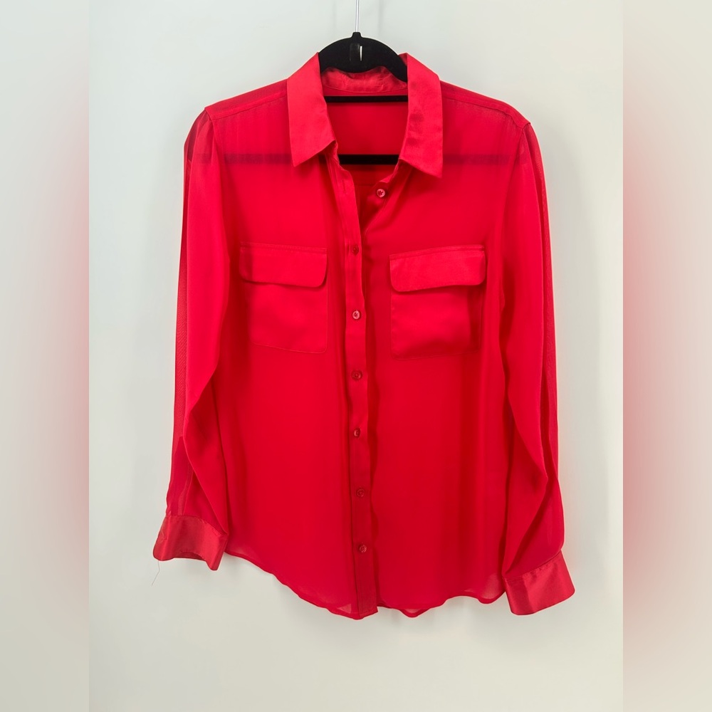 Equipment Femme Fuschia Pink 100% silk Chiffon long sleeve blouse size M No Tag